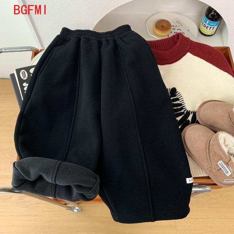 Детские повседневные бежево-серые брюки прямого кроя Осень Зима Детские длинные брюки Малыш однотонные Велюровые
