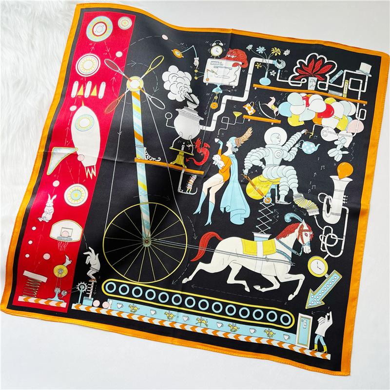 53*53cm Square Silk Scarf Women's Fashion Printed Small Neck Scarf Office Women's Hair Belt Folar Handkerchief Women's Handkerchief Scarf