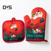 1 Set Baking Glove Cartoon Pattern Christmas Glove Heat-resistant Oven Glove with Mat for Home Kitchen