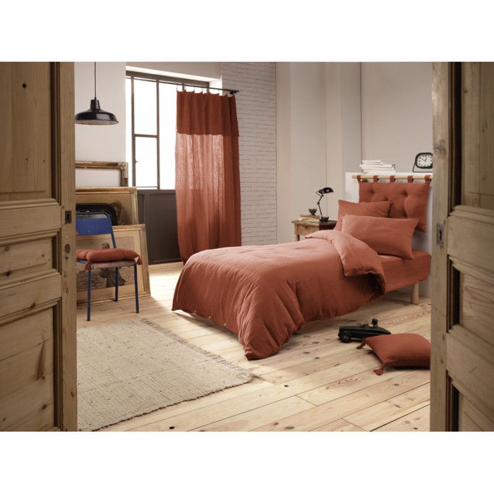 Duvet Cover Set "Gaïa" All Sizes "Cotton Gauze" - Gaïa Terracotta - 3-Piece Set for 90 X 190 Cm Bed (1 Cover of