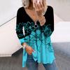 Women Autumn Floral Blue Peach Blossom Printed Long Sleeve T-Shirts Loose V-Neck Plus Size Tee Shirt Tops Comfy Blouse