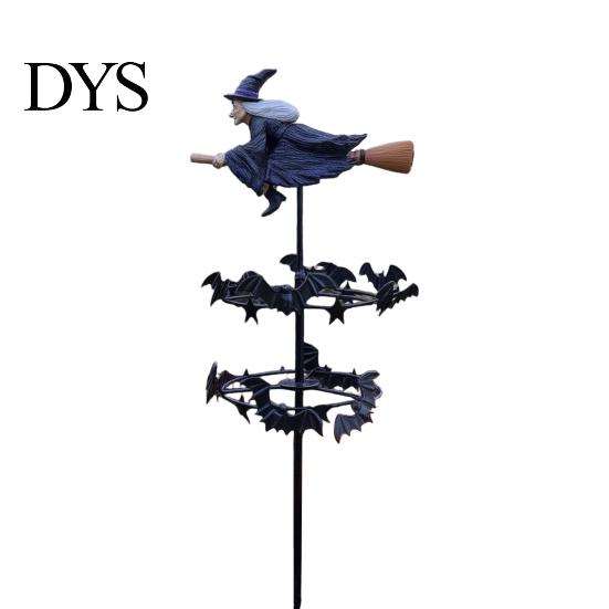 Spooky Seasonal Yard Accents Witch Garden Wind Spinner, Halloween Resin Statue Stake, Bats Weather Resistant Lawn Art And Spinner for Outdoor Pathway