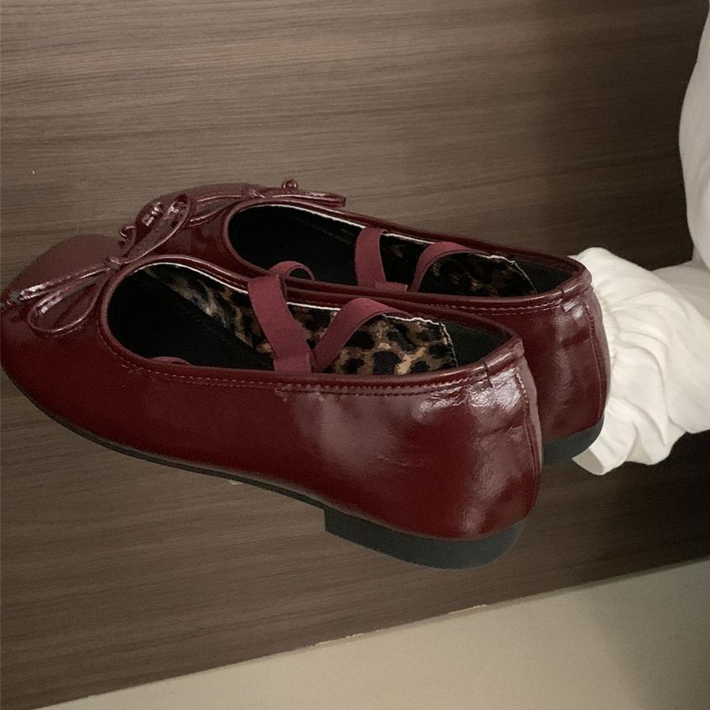 IPPEUM Burgundy Ballet Flats Shoes Women Buckle Round Toe Mary Jane Shoes Ballerinas Zapatos Mujer