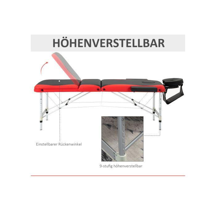HOMCOM Складная массажная кушетка с регулируемой высотой и подголовником 215 x 60 x 61-84 см