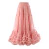 Mesh Yarn Midi Skirt High Elastic Waist Ruffles Trim A-line Skirt