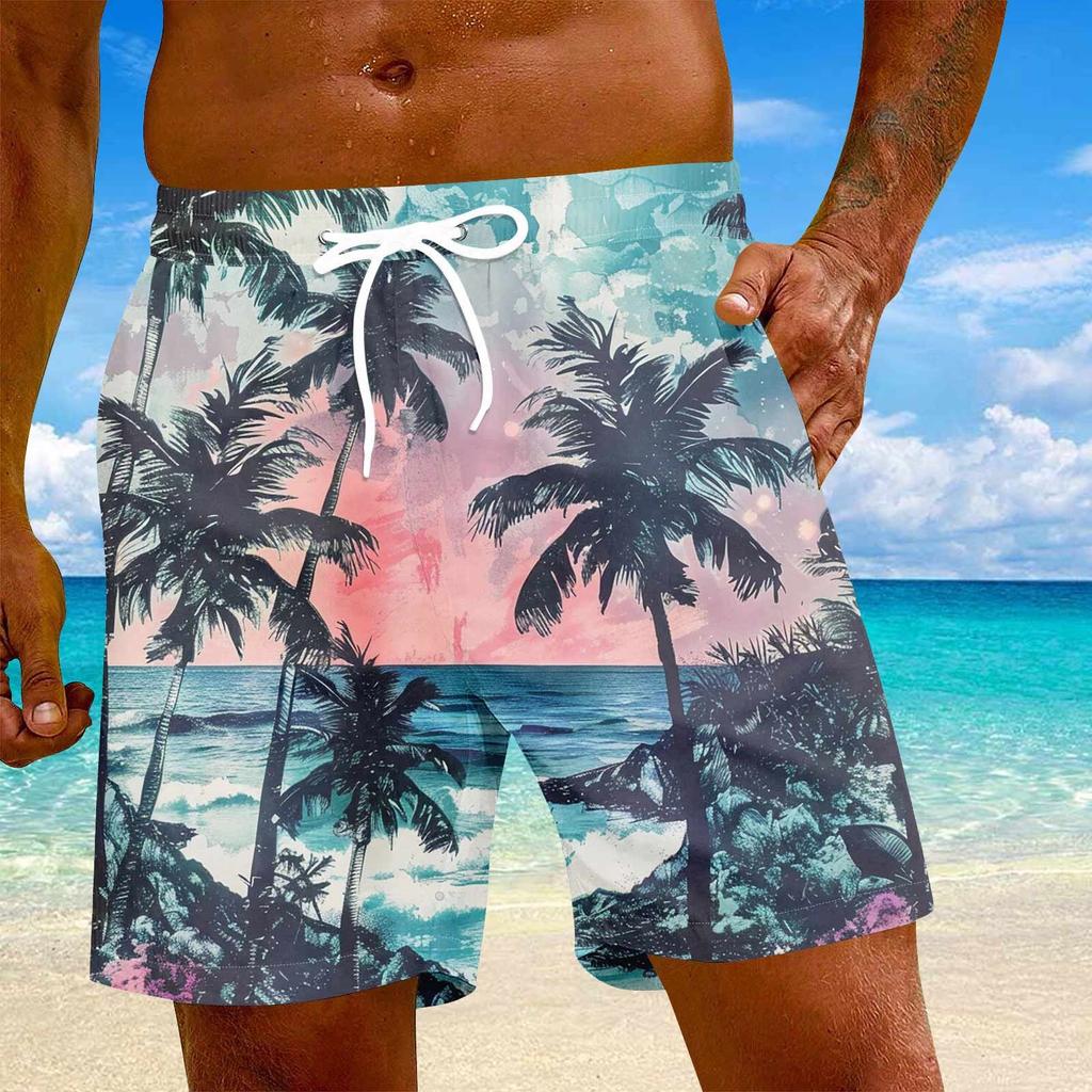 Мужские модные гавайские принты с эластичной талией, повседневные штаны для йоги, пляжные шорты