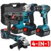 4 In 1 Electric Tool Set Electric Impact Wrench/13mm Electric Drill/Rotary Hammer/125mm Angle Grinder For Makita 18V Battery