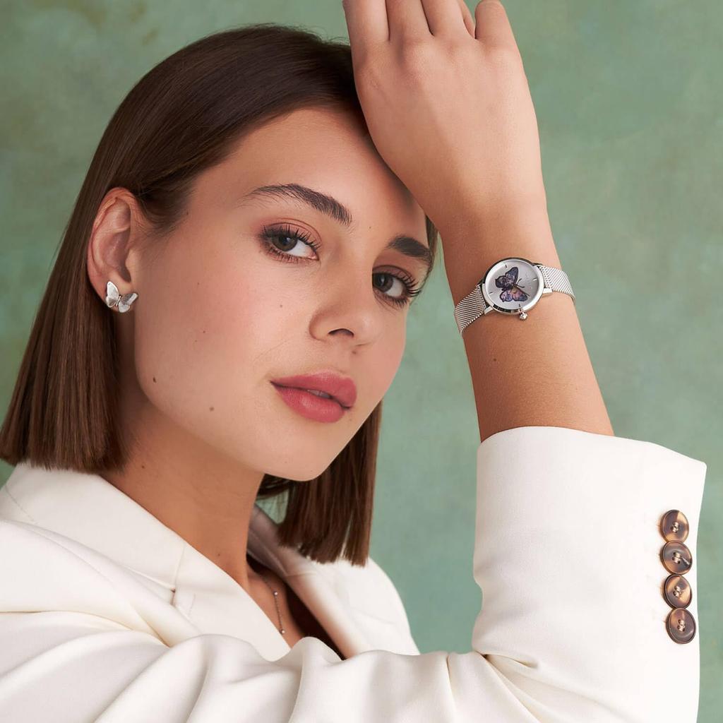 Авторизованный дилер Olivia Burton Watch Ladies ob24000127 Signature 28mm Butterfly Ultra Slim Silver Mesh Watch [OLIVIA BURTON]