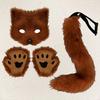 Faux Fur Cat Fox Maque Tail And Paw Gloves Set Handmade Furry Animal Therian Kit Masquerade Halloween Party Cosplay Costume Accessory
