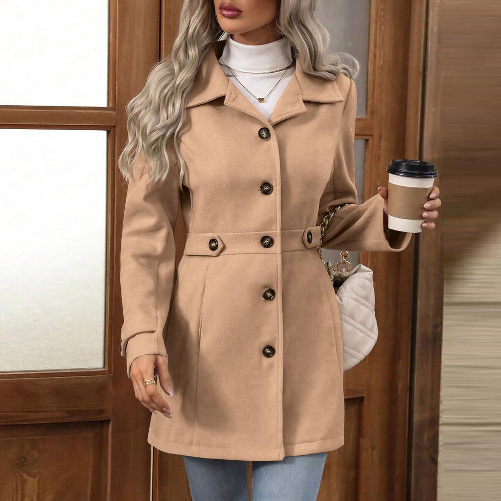 Women S Slim Fit Solid Color Single Breasted Lapel Coat