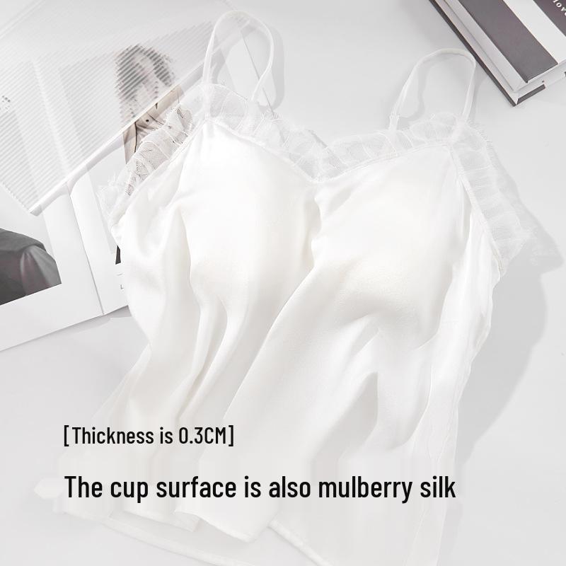 Tangge Luxury Lace-Trimmed Mulberry Silk Camisole with No-Wire Bra
