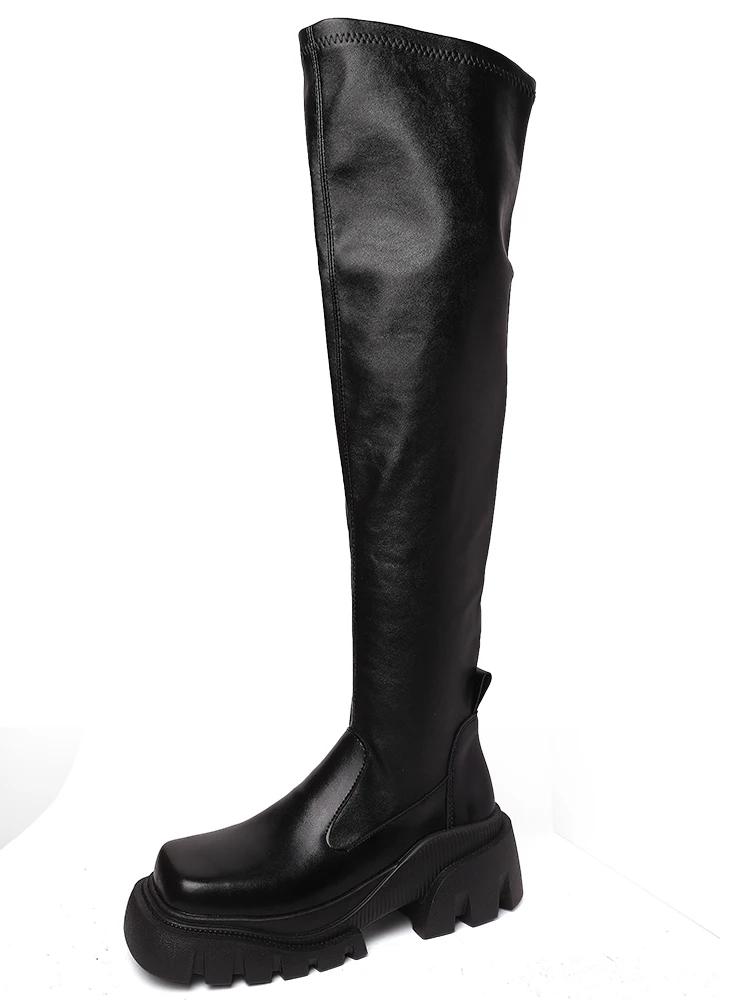 Fashion Elastic Slimming Women Over The Knee High Boots Fashion Back Zippers Shoes Square Heel Autumn Winter Ladies Knight Long Booties