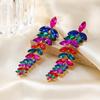 Colorful Diamond Flower Earrings for Women, Bold European Style Long Leaf Design, Perfect for Banquets