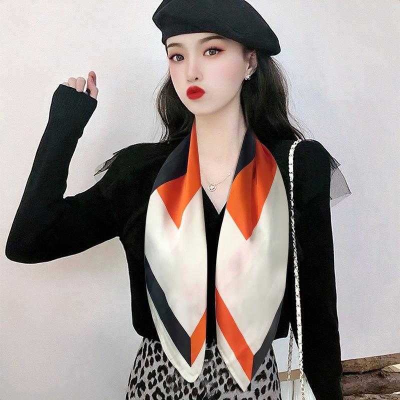 Women's Striped Silk Imitation Square Scarf - Spring & Autumn All-Match Simple Style Accessory