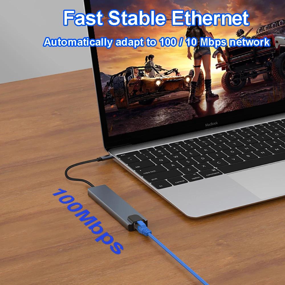 USB C HUB 4K30Гц Док-станция 8 в 1 USB 3.0 Сплиттер Type C на RJ45 Кардридер SD/TF для MacBook Ноутбука Лаптопа