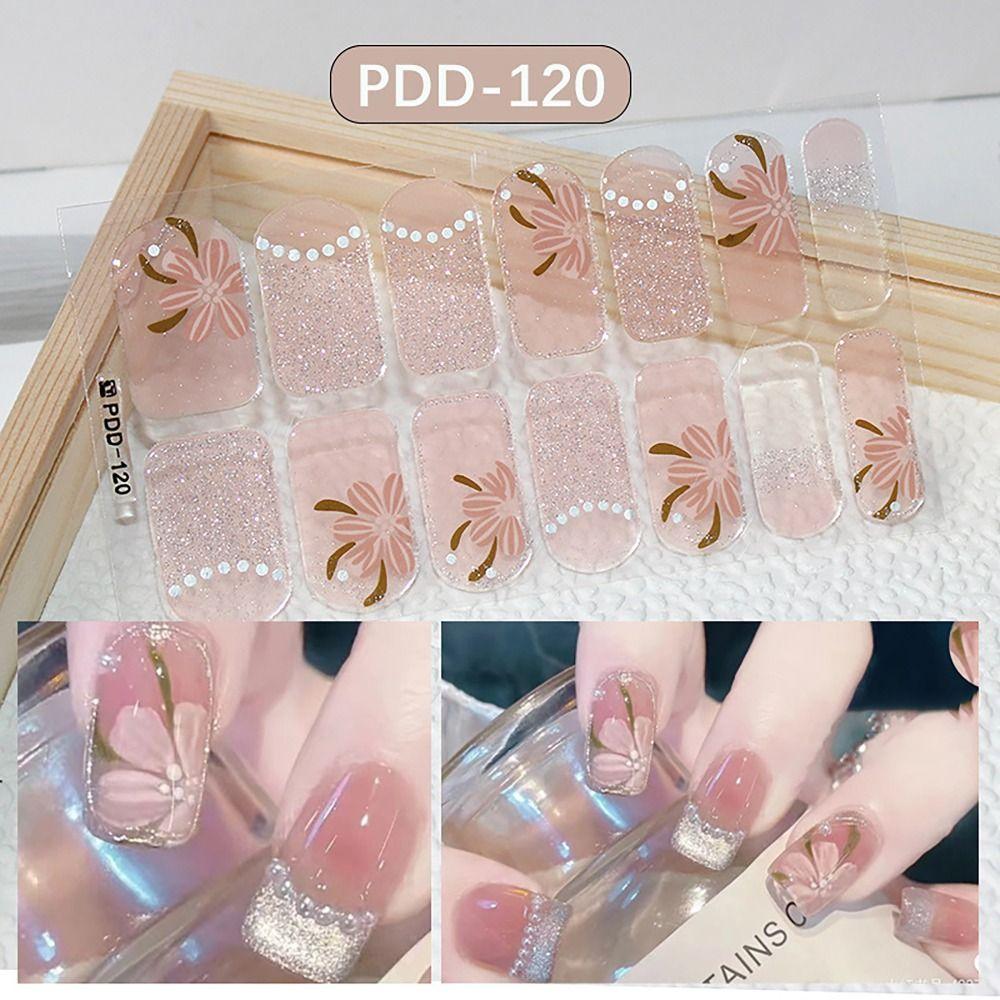Semi Cured Gel Nail Stickers Floristic Gel Nail Polish Strips Nail Patch  DIY Nail Art Making