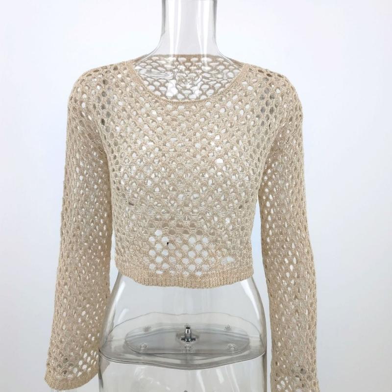 Летняя свободная трикотажная блузка с открытыми плечами, женские повседневные рубашки с расклешенными рукавами и круглым вырезом для женщин, модные элегантные однотонные укороченные топы 24123