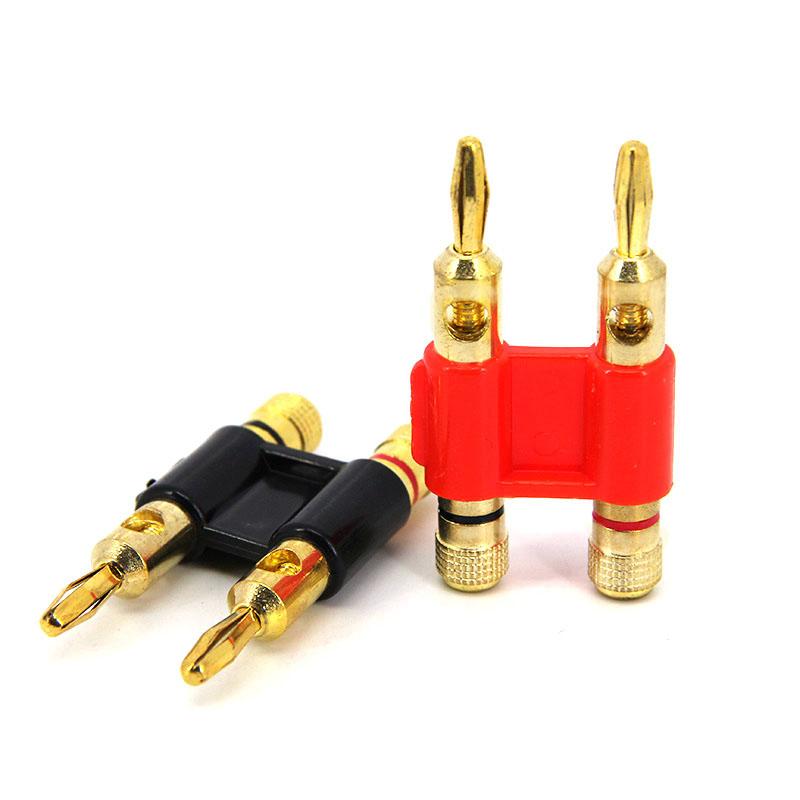 Двухрядный 4-миллиметровый разъем типа «банан», позолоченный адаптер для динамика, двухпозиционный перекрестный разъем для аудиодинамика, красный, черный