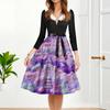 Women's Fashion Round Casual Slim Fit Christmas Print Large Swing Long Sleeve Dress