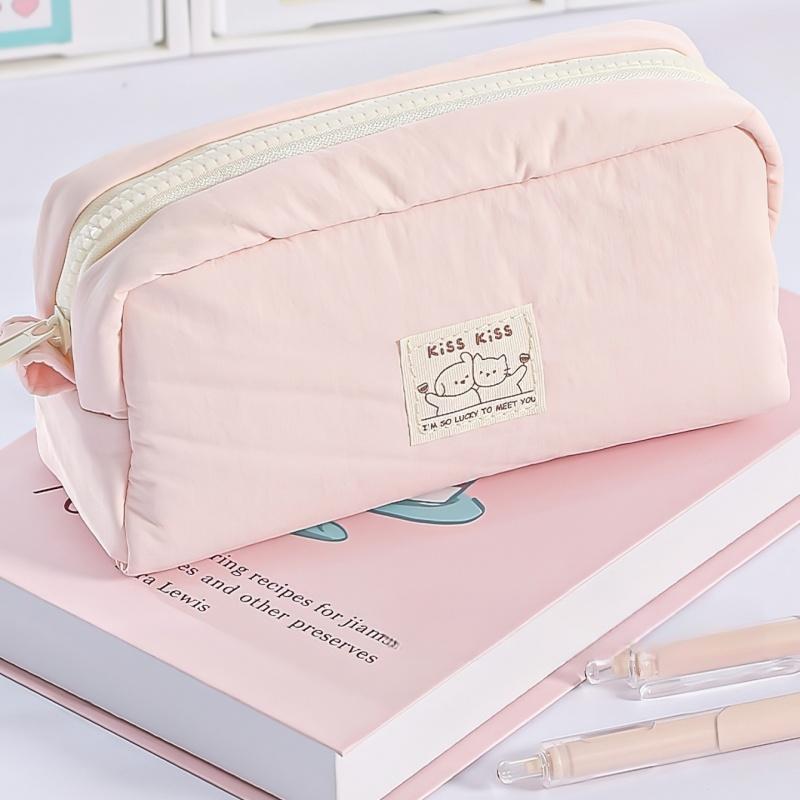 1 шт. Пенал-косметичка с принтом «Поцелуй», Сумка для ручек, Милый мультяшный пес и кот, Простой дизайн, Большая вместимость, Мешочек для хранения в японском стиле