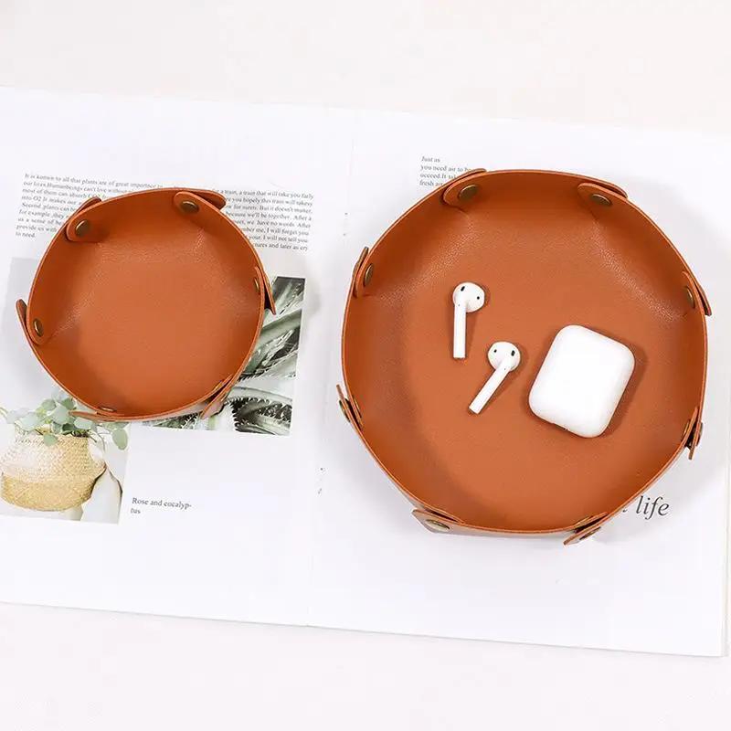 1PCS Nordic Style Leather Storage Tray Desktop Organizer For Key Jewelry Cosmetic Storage Box Folding Organizer Home Decoration
