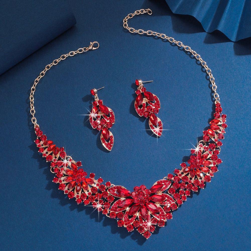 Exquisite Rhinestone Jewelry Set Crystal Crystal Necklace Set Necklace Earrings Set Banquet