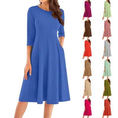 Женское повседневное модное платье миди с круглым вырезом и рукавом три четверти