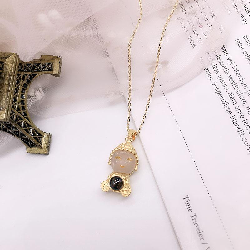 Подвеска Сяомэн Будда Проекционное Ожерелье Женское Милое Нефритовое Лицо Золотой Будда Продвинутое Ожерелье Подвеска