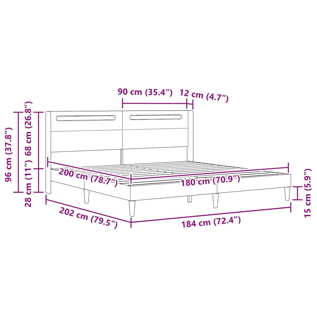 Bed Frame with LED Light Strips Gray 180 x 200 cm Faux Leather