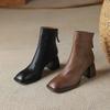 Мода 2024 Осень/зима Женские ботинки Высокие каблуки Квадратный носок Короткие ботинки Женская обувь Офисная леди Гладиатор Женская обувь Натуральная кожа