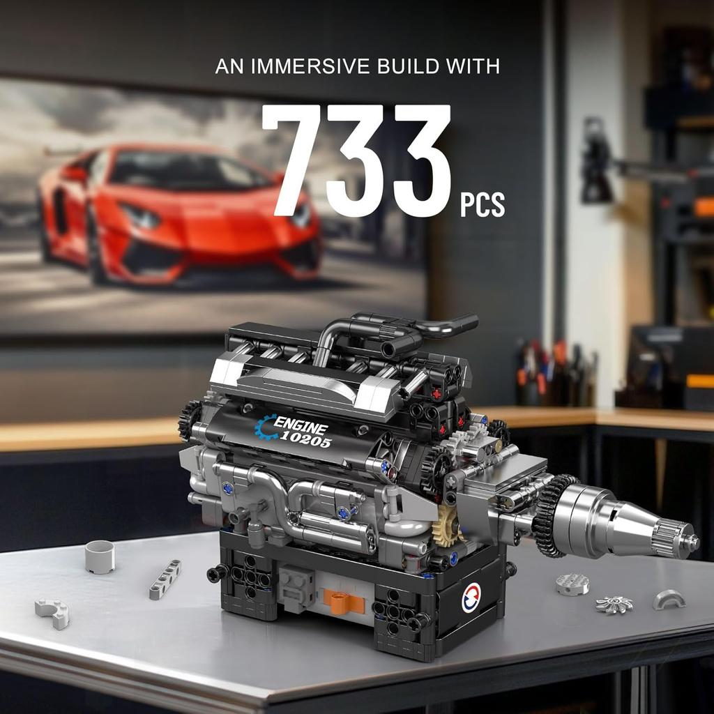 MOULD KING 10205 Technical Car Part Toys The Motorized RR Vintage Car V12 Engine Building Block Brick Kids Christmas Gift