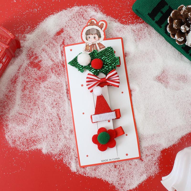 Рождественские заколки для волос для девочек 2024 - Праздничный бант и боковые аксессуары для детей