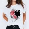Summer Western Style Ins Women's Printed Cat Casual Ladies Blouse White Short-sleeved T-shirt Women's T-shirt
