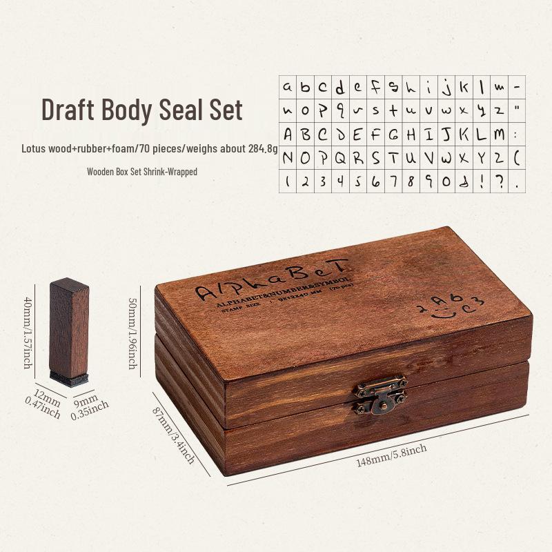 Набор декоративных штампов в стиле ретро с английскими буквами и цифрами в деревянной коробке, 30/42/70 штук