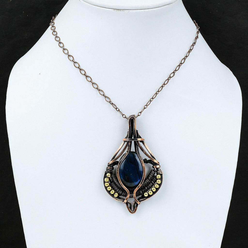 Подвеска из драгоценного камня лабрадорита, подвеска из медной проволоки, подвеска ручной работы, уникальный дизайн из меди, ювелирные изделия из проволоки, подарок для матери