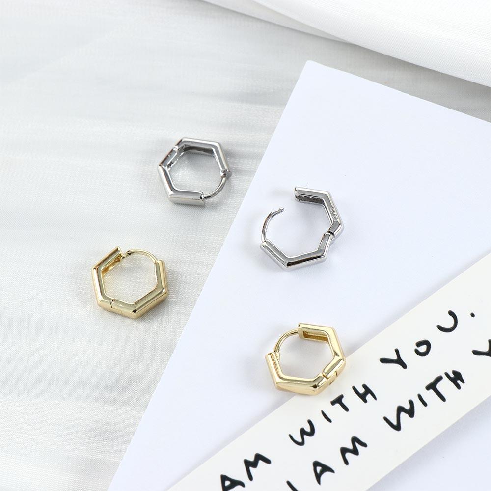 Цвет французский серебристый цвет глянцевые модные украшения серьги-гвоздики квадратные серьги-кольца шестигранные серьги