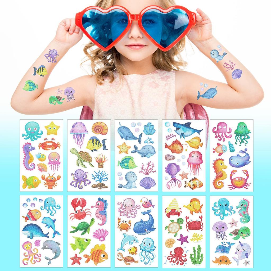 Children'S Watercolor Wind Mermaid Tattoo Sticker Glitter Unicorn Glitter Waterproof Tattoo Sticker