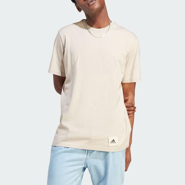 Adidas Футболка с коротким рукавом и однотонным логотипом, бежевая, мужская, бежевая IM0482