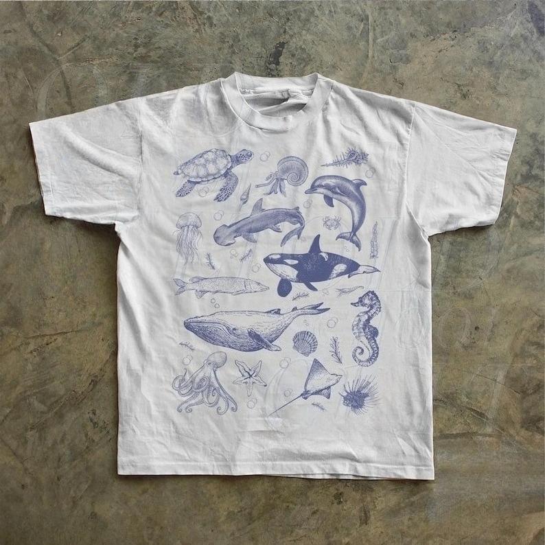 Sea Animal 90s Retro Tshirt Ocean Nature Short Sleeves T-shirt Summer Men Women Fashion Vintage Y2K Round Neck Casual Streetwear