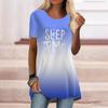 Женская летняя синяя градиентная футболка больших размеров с буквенным принтом, удобная футболка с короткими рукавами и круглым воротником, повседневные мешковатые футболки средней длины
