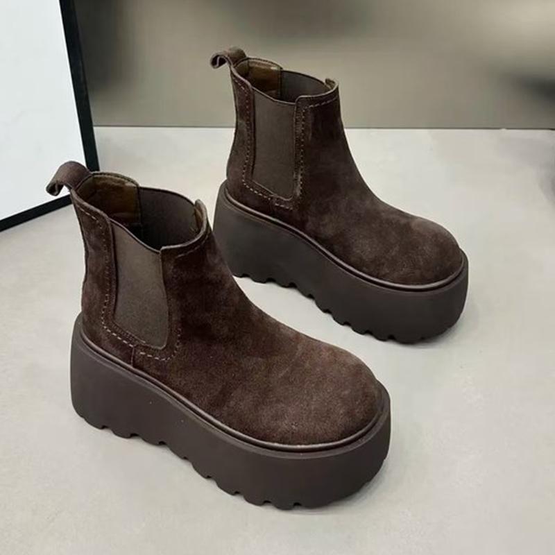 Зимние женские ботильоны из замши на среднем каблуке, дизайнерские ботинки на платформе, тренд 2025 года, новый бренд, прогулочные готические ботинки для женщин