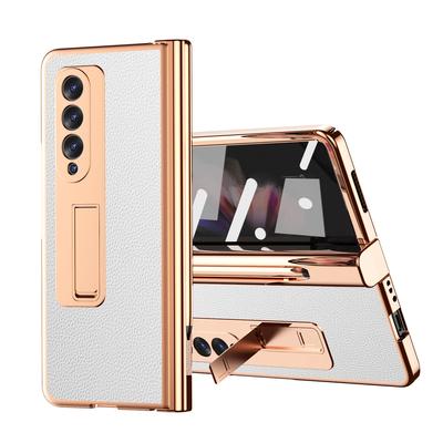 Чехол из шагреневой кожи для Samsung Galaxy Z Fold 4 3, устойчивый к поту, стилус, двойной шарнир, скрытая подставка, всесторонняя защита