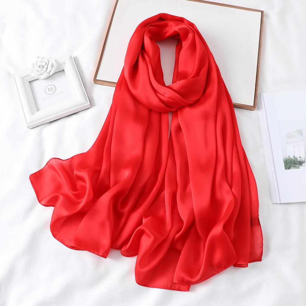 Women's Extra Long Monochrome Silk Scarf - Perfect Sunshade Shawl for Spring, Summer, and Autumn Travel