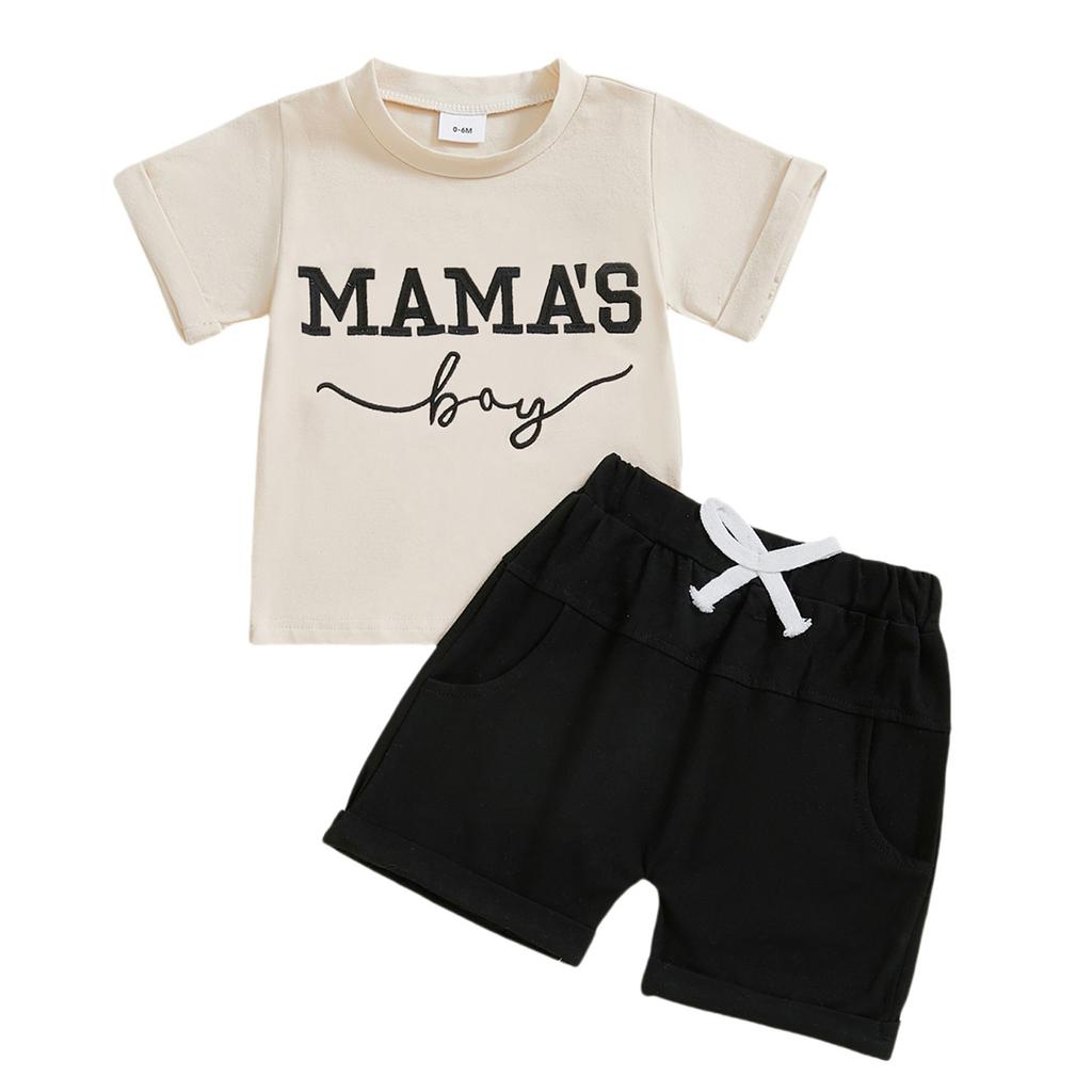 Baby Boys Shorts Set, Short Sleeve Embroidery Letters T-shirt with Elastic Waist Shorts Summer Outfit