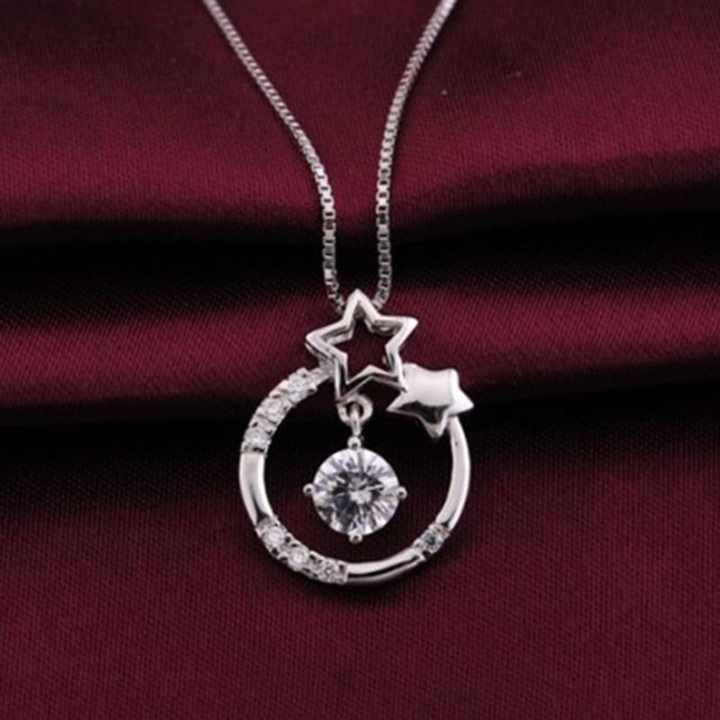 925 Silver Shining Zircon Pendant Necklace for Women Wedding Engagement Party Gift