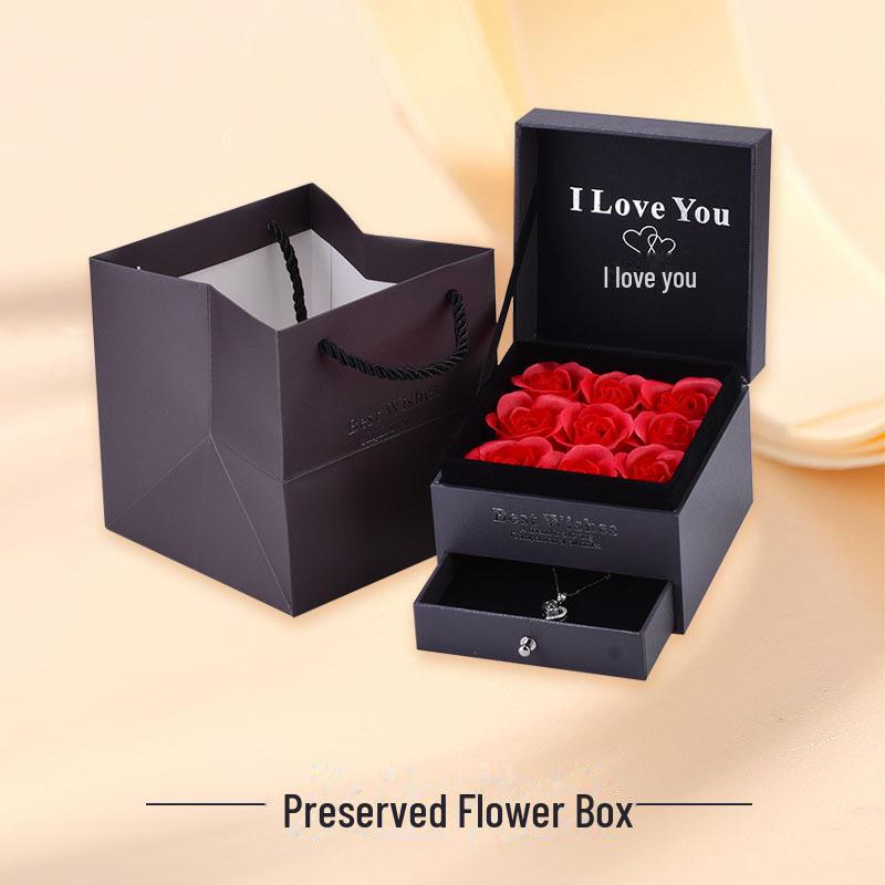 Rose Gift Box: Necklace, Ring, and Everlasting Soap Flower Packaging