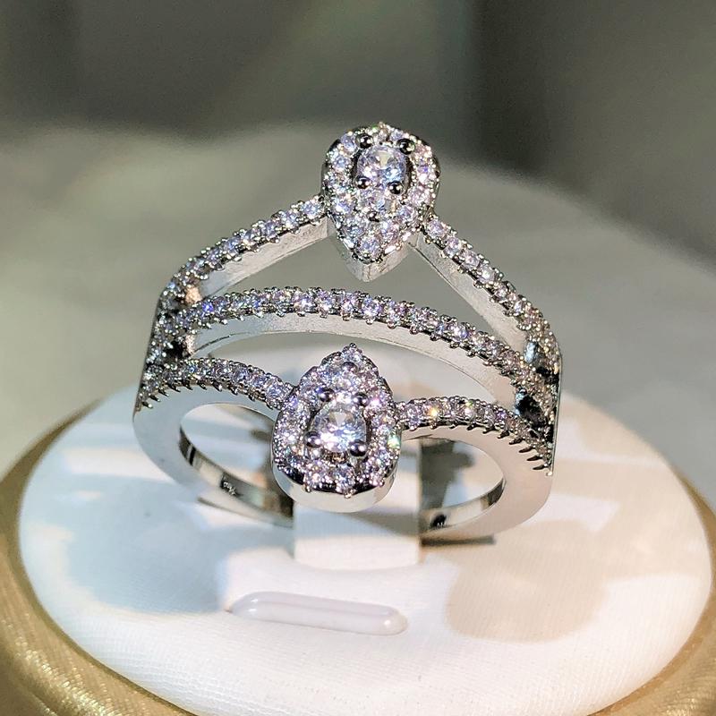 Высокое качество, симметричное двойное кольцо с каплей воды, креативное кольцо из стерлингового серебра 925 пробы, подходит для пар, вечерние подарки на день Святого Валентина