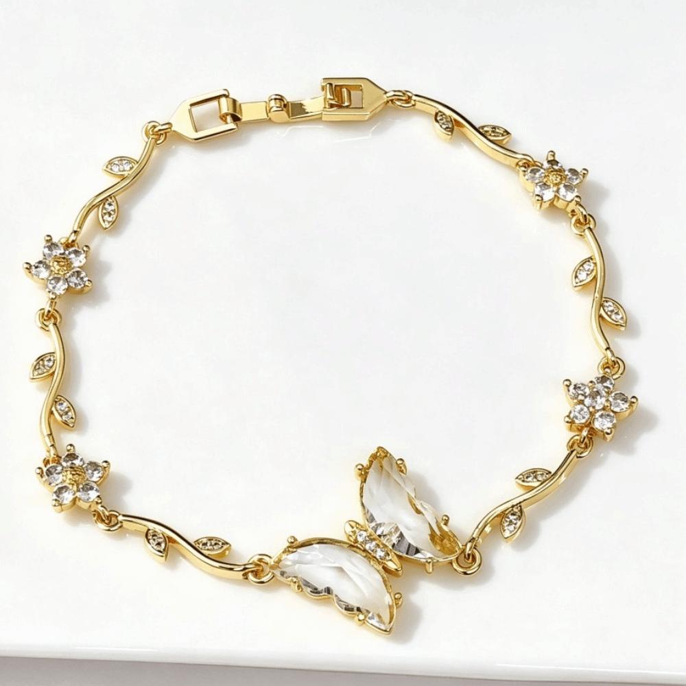 Crystal Inlay Butterfly Bracelet Zirconia Leaf Bracelet Minimalist Look Crystal Bracelet Gift