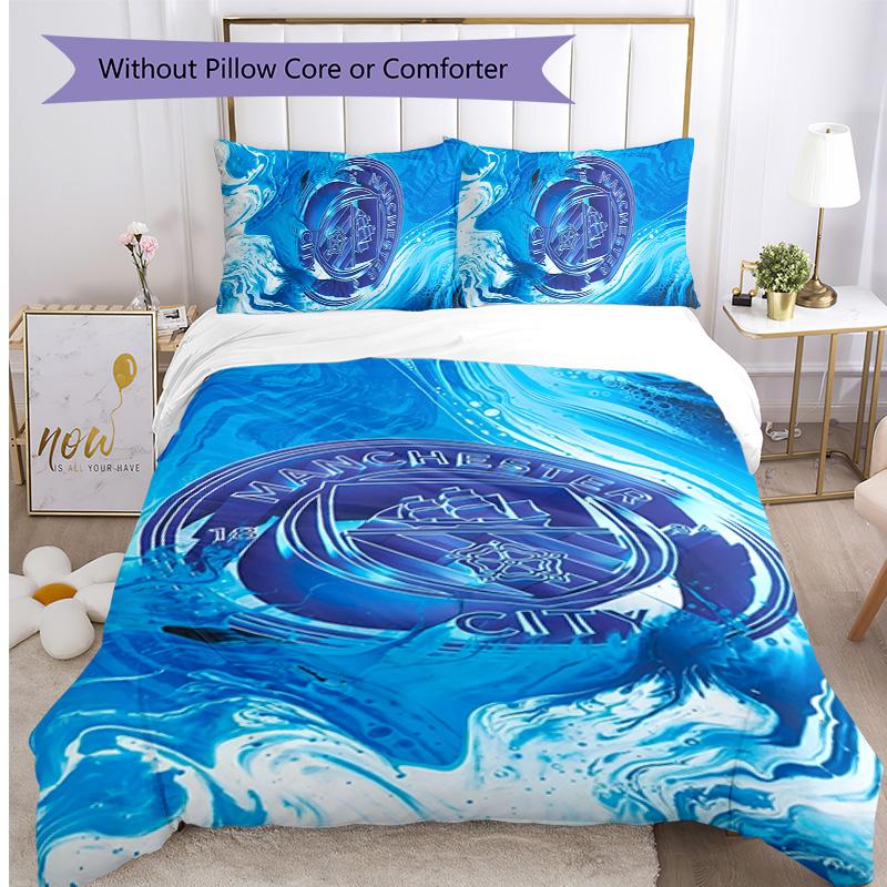 Manchester City Pattern Printed 3PCS Bedding Set Soft Skin-Friendly Washable Duvet Cover & Pillowcases Set All Season Bedroom