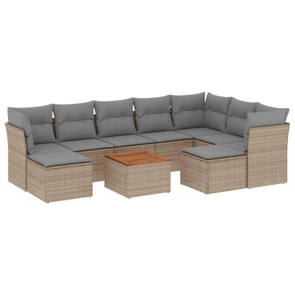 10 piece Garden Sofa Set with Cushions Beige Poly Rattan